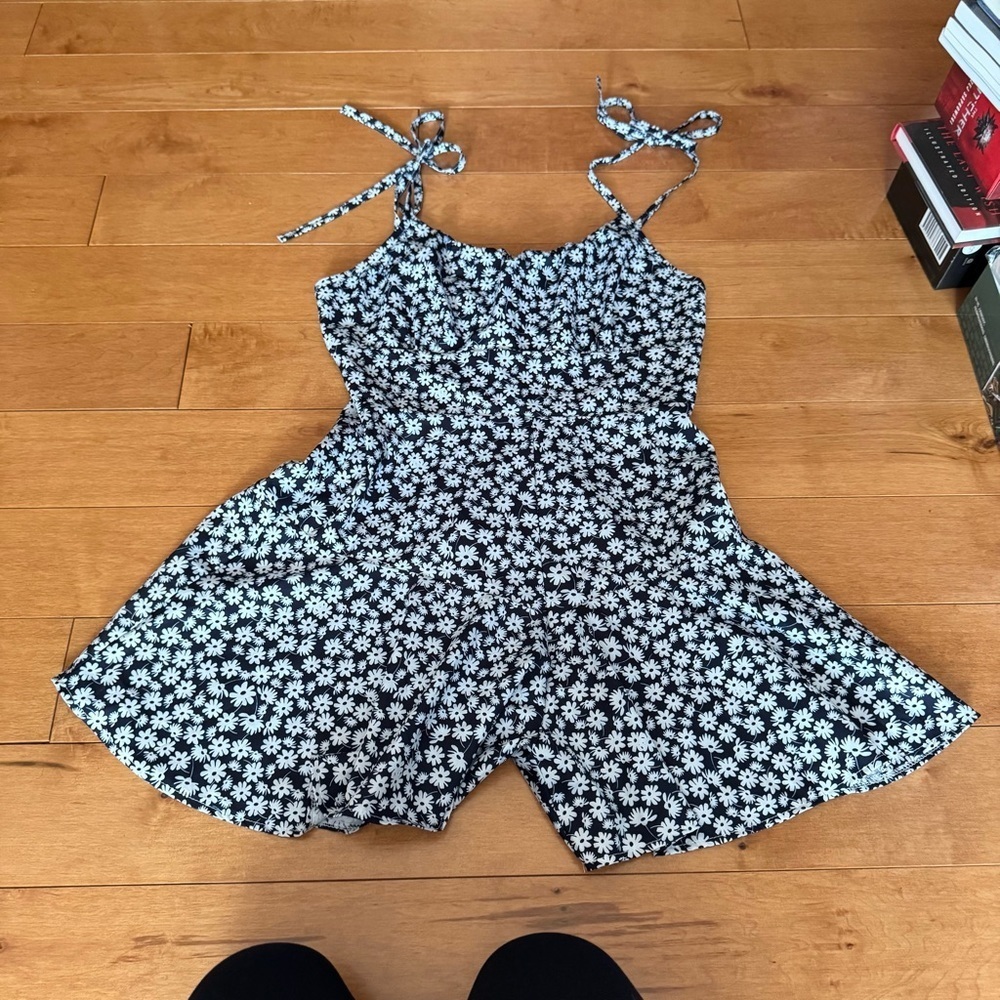 Floral Womans Romper - Navy Blue and White